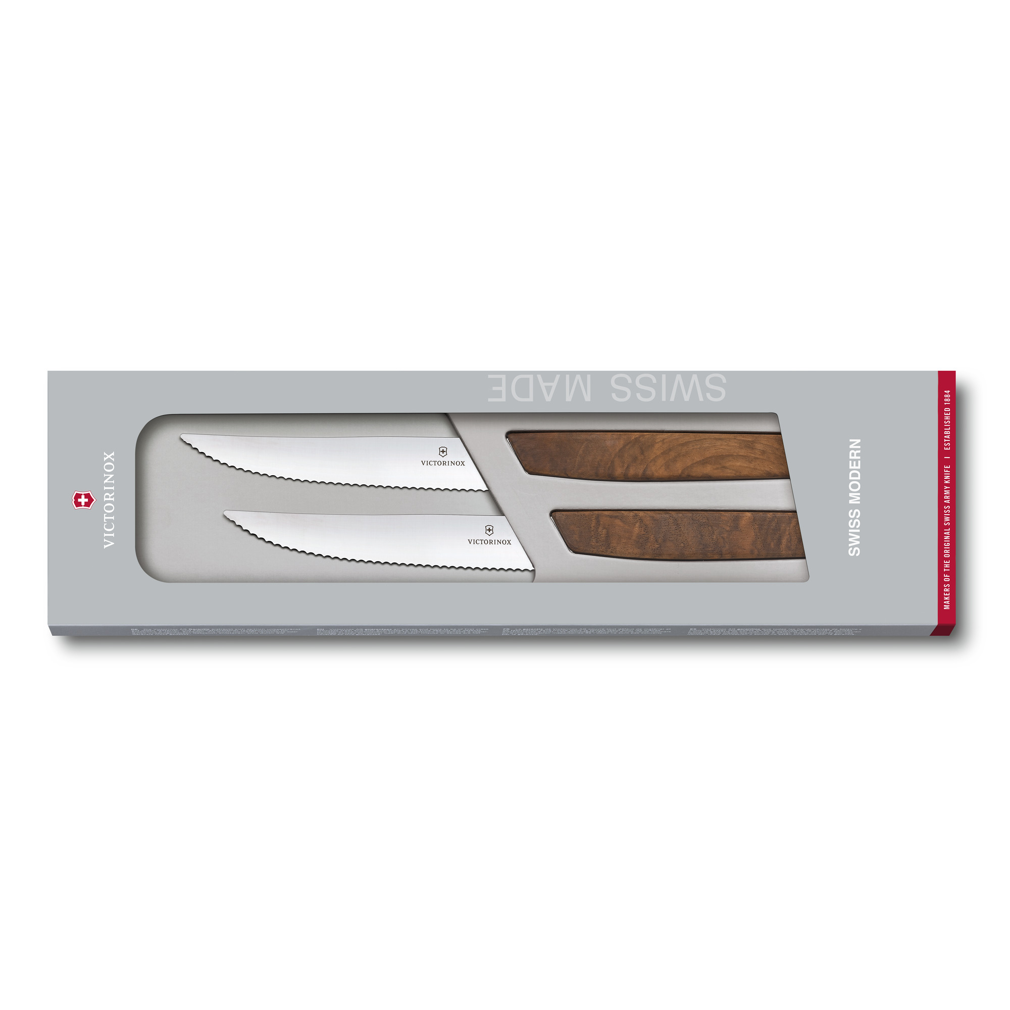 Victorinox Swiss Modern Wood Steakmesser-Set, Wellenschliff